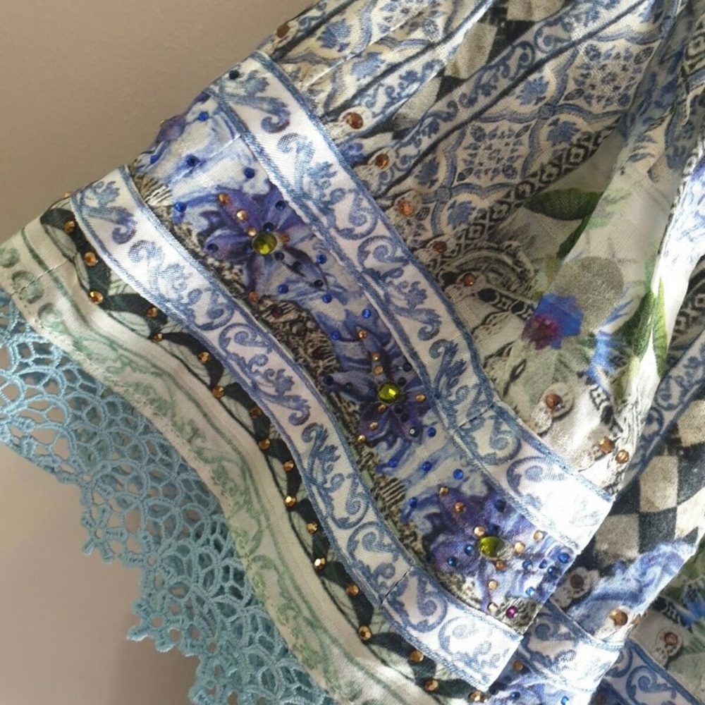 Camilla Blue Multi Off-Shoulder Crochet Trim Crop Top - Picture 7 of 10